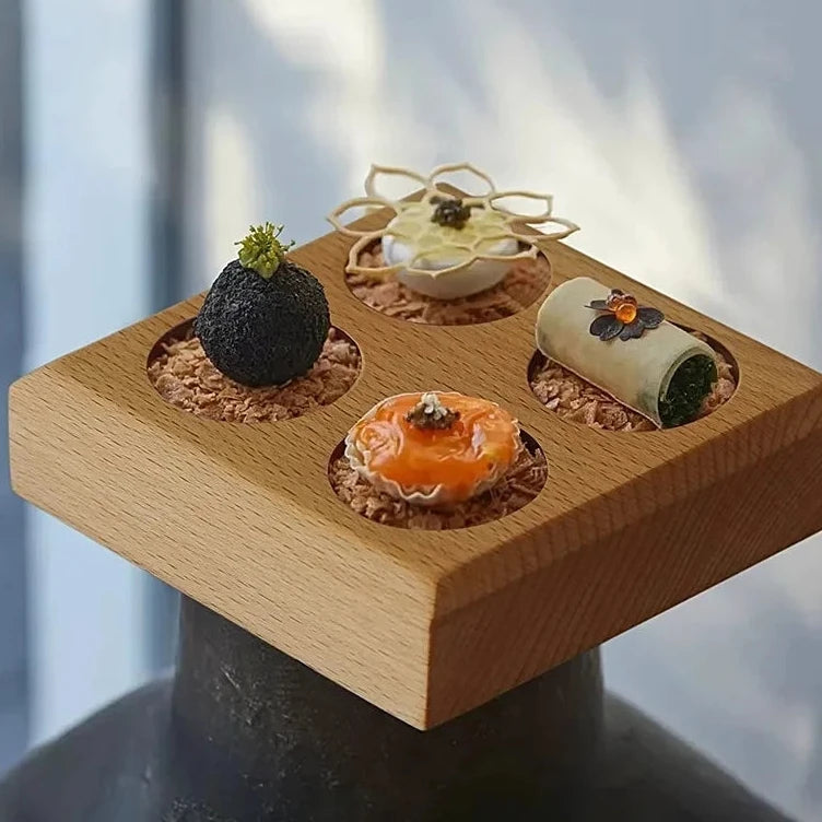 Wooden Four-Grid Tableware Plate